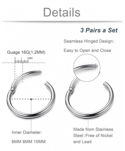 3-6Pairs Stainless Steel 16G Sleeper Earrings Septum Clicker Nose Lip Ring Body Piercing A: 3Pairs Silver Tone(6/8/10mm) $8.0...