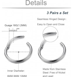 3-6Pairs Stainless Steel 16G Sleeper Earrings Septum Clicker Nose Lip Ring Body Piercing A: 3Pairs Silver Tone(6/8/10mm) $8.0...