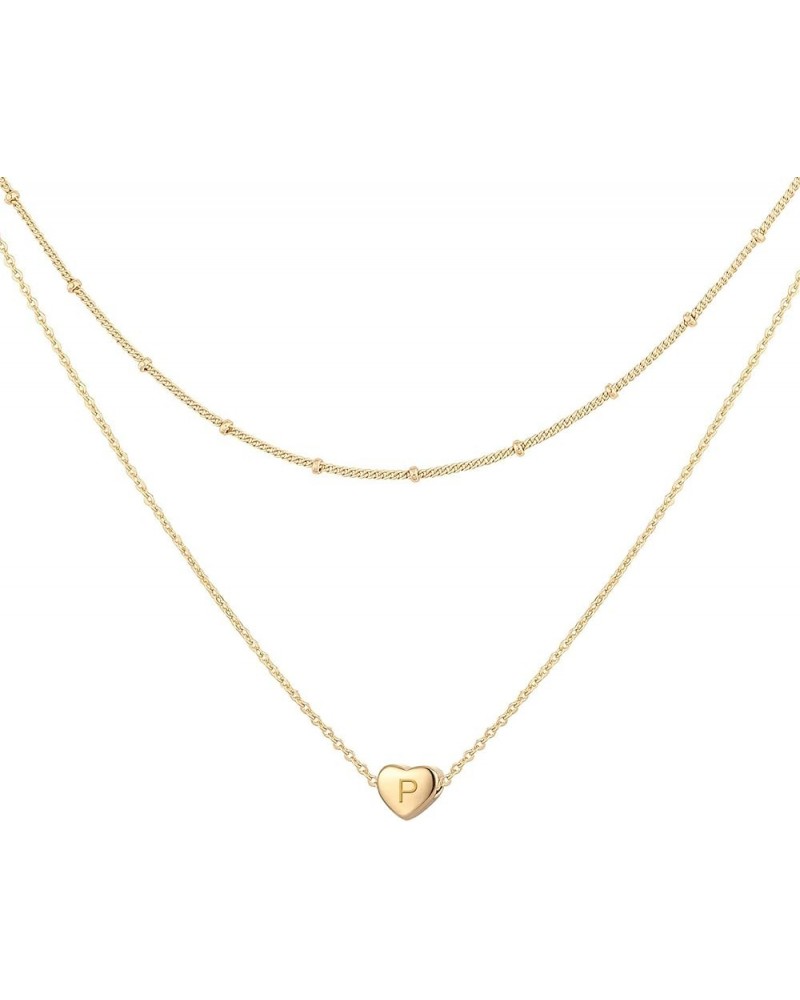 Layered Heart Initial Necklace for Women 18K Gold Plated Stainless Steel Beaded Chain Choker Necklace Personalized Tiny Lette...