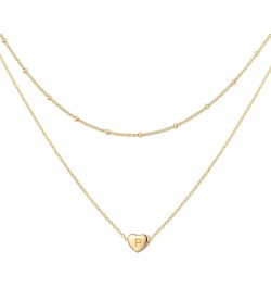 Layered Heart Initial Necklace for Women 18K Gold Plated Stainless Steel Beaded Chain Choker Necklace Personalized Tiny Lette...