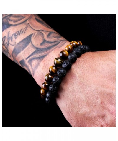 Mens Bracelet Tiger Eye Bracelets for Man Boyfriend Husband Dad Son Grandson Brother Natural Stone Beaded Anniversary Christm...