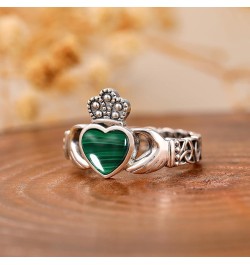 Heart Shape Turquoise Claddagh Rings 925 Sterling Silver Celtic Knot Rings Womens Vintage Rings with 12 * 10mm Turquoise Stat...