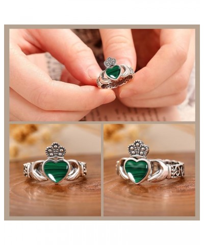 Heart Shape Turquoise Claddagh Rings 925 Sterling Silver Celtic Knot Rings Womens Vintage Rings with 12 * 10mm Turquoise Stat...