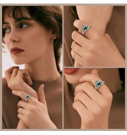 Heart Shape Turquoise Claddagh Rings 925 Sterling Silver Celtic Knot Rings Womens Vintage Rings with 12 * 10mm Turquoise Stat...