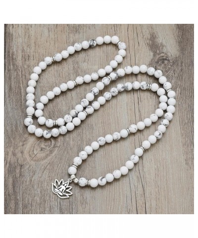 Versatile 108 Stone Bead Mala Necklace with Yoga Charm - Wearable as Bracelet Howlite $13.63 Necklaces