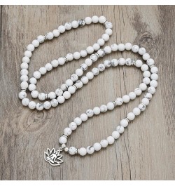 Versatile 108 Stone Bead Mala Necklace with Yoga Charm - Wearable as Bracelet Howlite $13.63 Necklaces