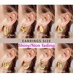 9 Pairs Hoop Earrings Set 16K Gold Plated Chunky Half Open Stud Earrings Lightweight Huggie Hoops Earrings for Women Girls Si...