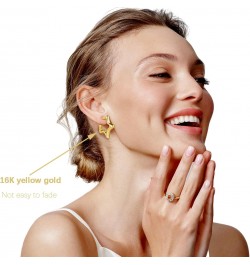 9 Pairs Hoop Earrings Set 16K Gold Plated Chunky Half Open Stud Earrings Lightweight Huggie Hoops Earrings for Women Girls Si...