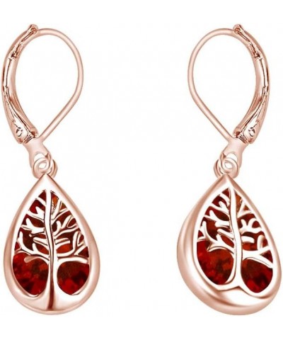 Tree Of Life Drop Earrings In 14k Gold Over Sterling Silver Rose Gold Over : Simulated Garnet $24.80 Earrings