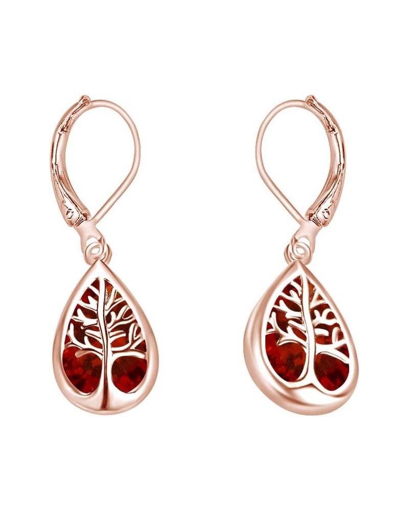 Tree Of Life Drop Earrings In 14k Gold Over Sterling Silver Rose Gold Over : Simulated Garnet $24.80 Earrings