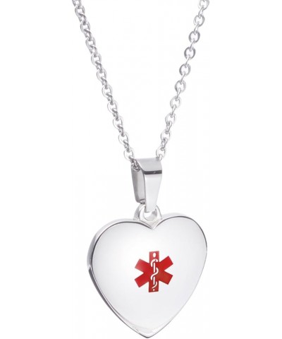 Free Engraving Heart Charm Medical ID Alert Necklaces for Women SILVER customize $12.37 Necklaces