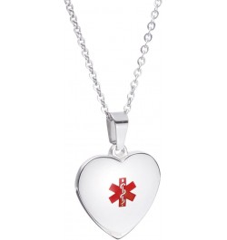 Free Engraving Heart Charm Medical ID Alert Necklaces for Women SILVER customize $12.37 Necklaces