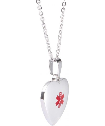 Free Engraving Heart Charm Medical ID Alert Necklaces for Women SILVER customize $12.37 Necklaces