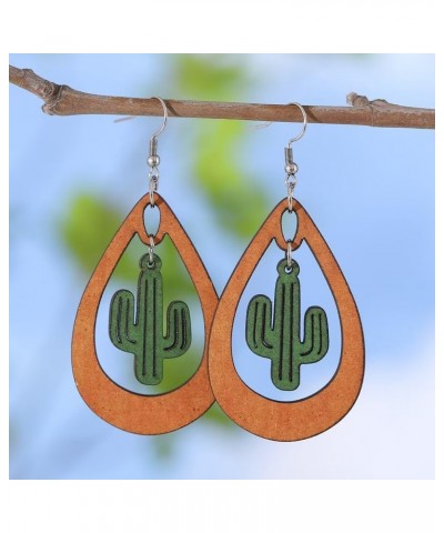 Lovely Green Cactus Sunflower Dangle Earrings Nature Bohemian Hollowed Out Western Plant Earrings Summer Beach Jewelry Gifts ...