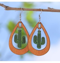 Lovely Green Cactus Sunflower Dangle Earrings Nature Bohemian Hollowed Out Western Plant Earrings Summer Beach Jewelry Gifts ...