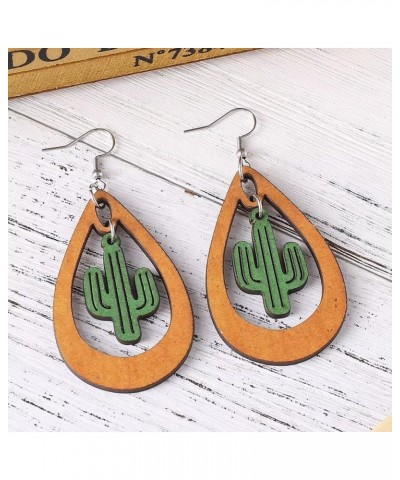 Lovely Green Cactus Sunflower Dangle Earrings Nature Bohemian Hollowed Out Western Plant Earrings Summer Beach Jewelry Gifts ...