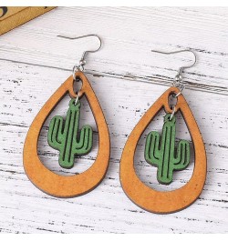 Lovely Green Cactus Sunflower Dangle Earrings Nature Bohemian Hollowed Out Western Plant Earrings Summer Beach Jewelry Gifts ...