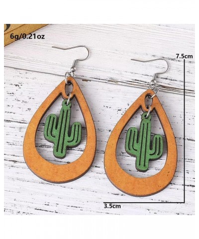 Lovely Green Cactus Sunflower Dangle Earrings Nature Bohemian Hollowed Out Western Plant Earrings Summer Beach Jewelry Gifts ...