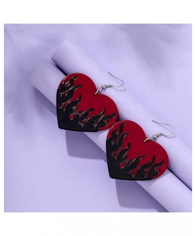 Acrylic Heart Flame Earrings for Women Teen Girls, Punk Flame Burn Dangle Drop Earrings Two Tone Heart Flame Earrings Hypoall...