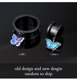 2PCS Black Dangle Ear Gauges for Women Screw On Plug Earrings Surgical Steel Butterfly Ear Tunnels Plugs Gauges Earrings 8g 6...