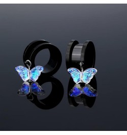 2PCS Black Dangle Ear Gauges for Women Screw On Plug Earrings Surgical Steel Butterfly Ear Tunnels Plugs Gauges Earrings 8g 6...