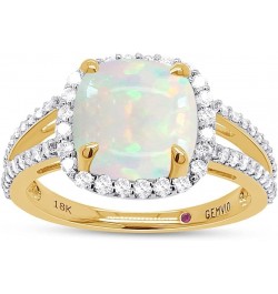 Cushion Cut 9MM Natural White Opal Gemstone And Diamond in 10K,14K OR 18K Solid Gold Halo Split Shank Engagement Bridal Weddi...