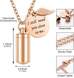 Cylinder Cremation Jewelry Urn Necklace for Ashes Memorial Ashes Necklace with Angel Wing Charm Memorial Keepsake for Pet Hum...