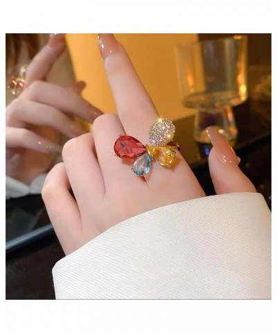 Colorful Crystal Butterfly Ring for Women Girls 14K Gold Plated Shiny Cubic Zirconia Open Statement Ring Wrap Finger Band Eng...