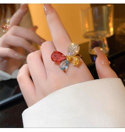 Colorful Crystal Butterfly Ring for Women Girls 14K Gold Plated Shiny Cubic Zirconia Open Statement Ring Wrap Finger Band Eng...