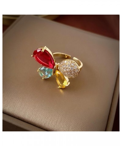 Colorful Crystal Butterfly Ring for Women Girls 14K Gold Plated Shiny Cubic Zirconia Open Statement Ring Wrap Finger Band Eng...