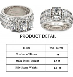 3PC Bridal Ring Sets for Women Three Stone Radiant Cut Engagement Rings Sterling Silver Wedding Band Interchangeable Rings Pr...