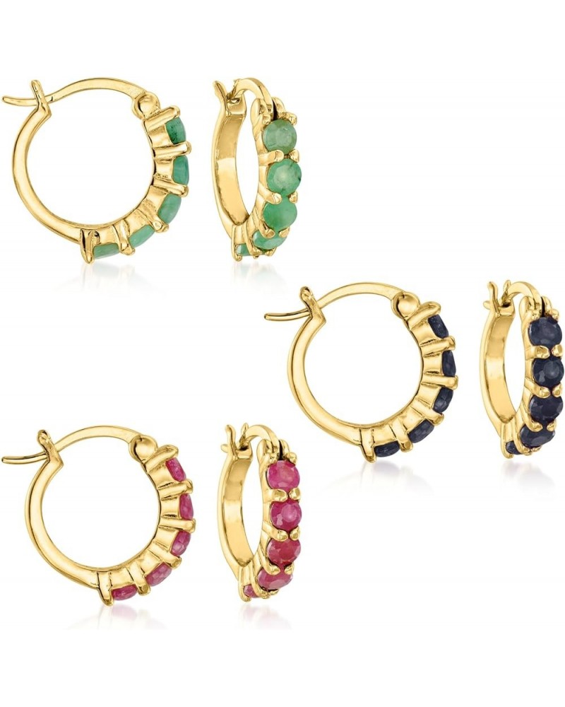 Three Pair Gemstone Huggie Hoop Earrings 2.60 ct. t.w. in 18kt Gold Over Sterling $45.88 Earrings