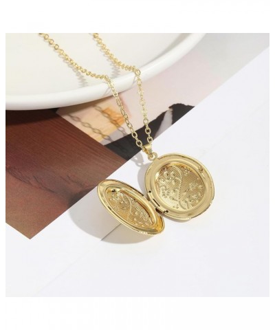 Oval Engraved Flower Photo Locket Pendant Necklace for Women Girls Gold/Silver Plated Vintage Statement Dainty Elegant Hold P...