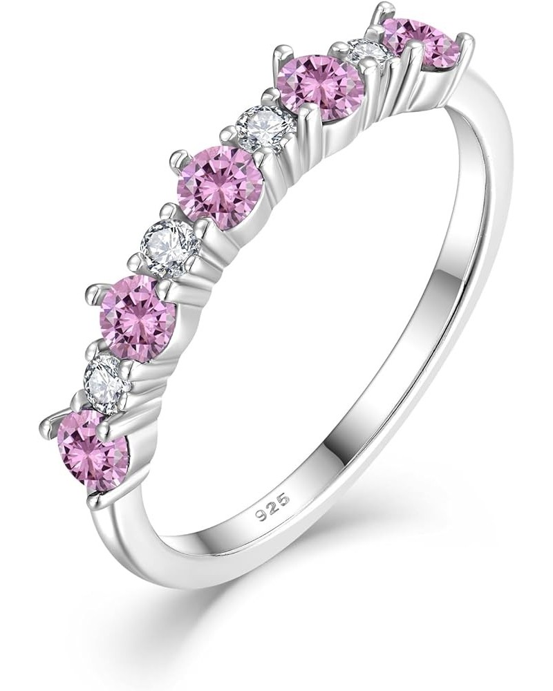 925 Sterling Silver Rings Stackable Rings Birthstones Eternity Bands for Women 5-10 Size 10-pink tourmaline-Oct 7 $20.16 Others