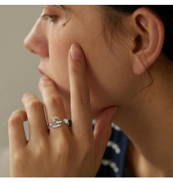 Adjustable Initial Ring,925 Sterling Silver Statement Rings with Colorful Stone, Personalized Letter Stacking Ring Alphabet A...