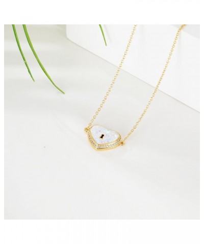 Opal Necklace for Women Dainty Gold Plated Pendant Necklaces Zirconia Opal Gemstone Copper Jewelry with Gifts Box Lock White ...