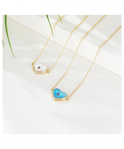 Opal Necklace for Women Dainty Gold Plated Pendant Necklaces Zirconia Opal Gemstone Copper Jewelry with Gifts Box Lock White ...