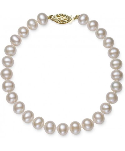 14k Yellow Gold Cultured Freshwater Pearl Bracelet Strand for Women 8.5 Inches 6.0-6.5mm $23.52 Bracelets