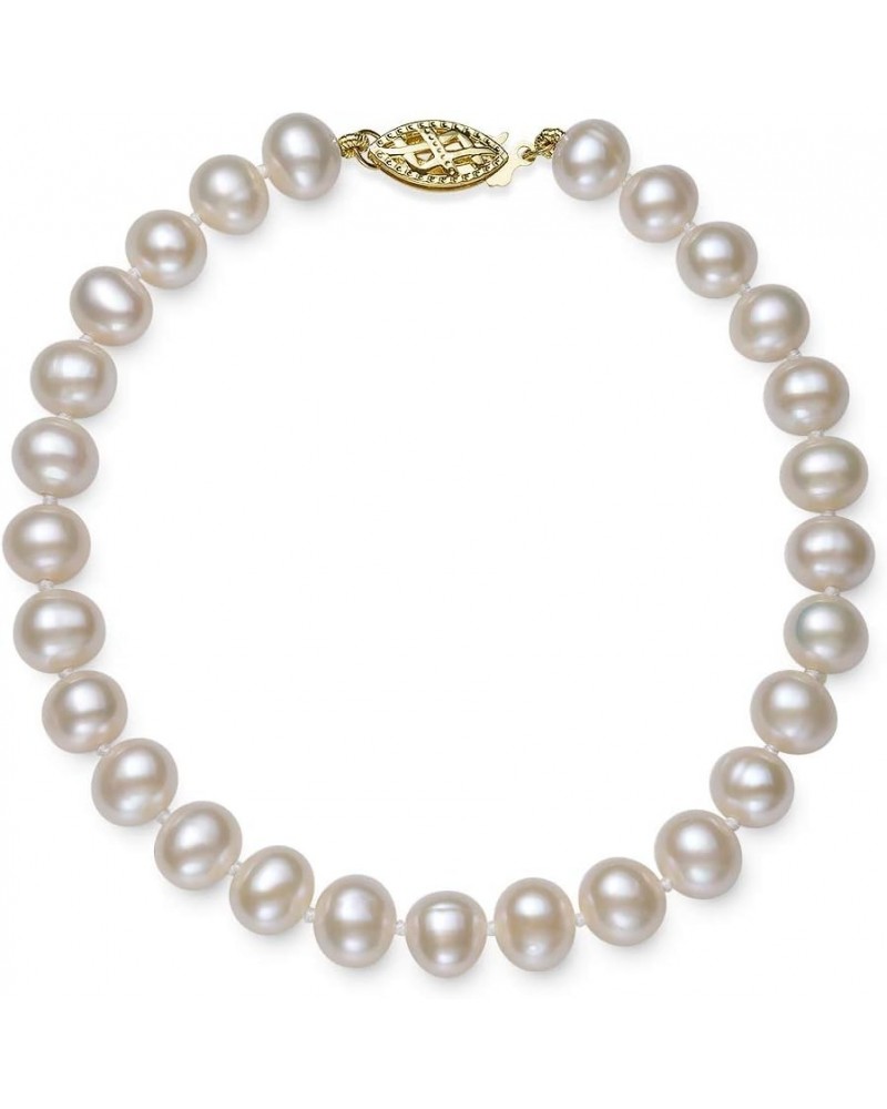 14k Yellow Gold Cultured Freshwater Pearl Bracelet Strand for Women 8.5 Inches 6.0-6.5mm $23.52 Bracelets