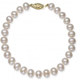 14k Yellow Gold Cultured Freshwater Pearl Bracelet Strand for Women 8.5 Inches 6.0-6.5mm $23.52 Bracelets