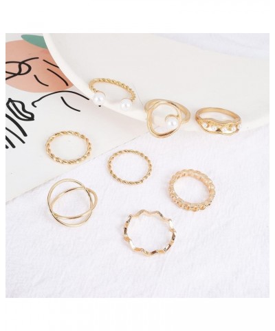 Gold Rings for Women Non Tarnish Stackable Knuckle Rings Set Boho Butterfly Leaf Pearl Rings Midi Pinky Rings Set Teen Girl G...