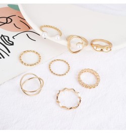 Gold Rings for Women Non Tarnish Stackable Knuckle Rings Set Boho Butterfly Leaf Pearl Rings Midi Pinky Rings Set Teen Girl G...