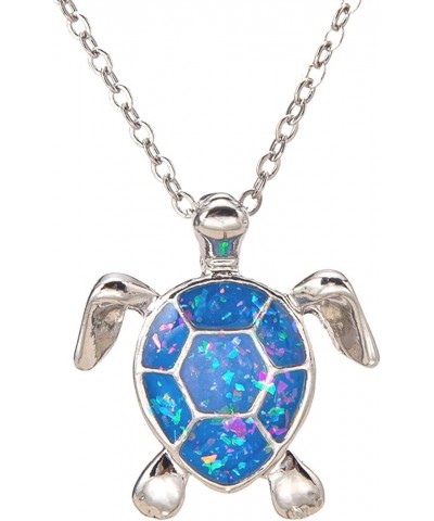 Sea Turtle Pendant Necklace for Women Men Girls Boys, Silver Plated Link Chain Animal Jewlery Blue $5.26 Necklaces