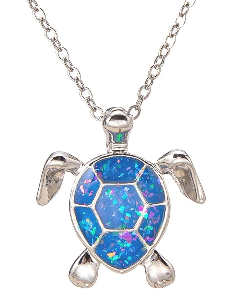 Sea Turtle Pendant Necklace for Women Men Girls Boys, Silver Plated Link Chain Animal Jewlery Blue $5.26 Necklaces