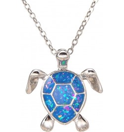 Sea Turtle Pendant Necklace for Women Men Girls Boys, Silver Plated Link Chain Animal Jewlery Blue $5.26 Necklaces