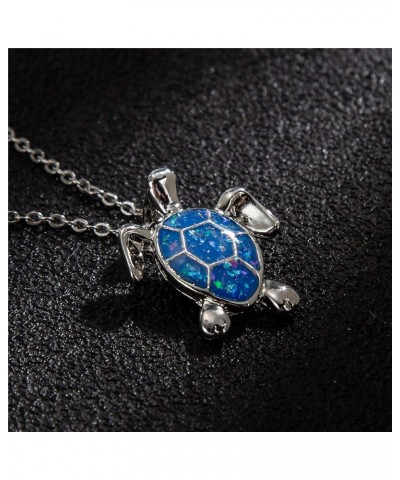 Sea Turtle Pendant Necklace for Women Men Girls Boys, Silver Plated Link Chain Animal Jewlery Blue $5.26 Necklaces