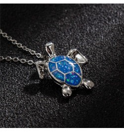 Sea Turtle Pendant Necklace for Women Men Girls Boys, Silver Plated Link Chain Animal Jewlery Blue $5.26 Necklaces