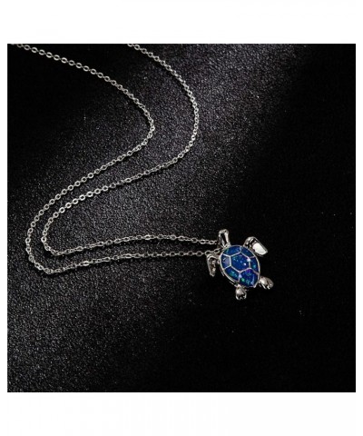 Sea Turtle Pendant Necklace for Women Men Girls Boys, Silver Plated Link Chain Animal Jewlery Blue $5.26 Necklaces