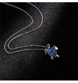 Sea Turtle Pendant Necklace for Women Men Girls Boys, Silver Plated Link Chain Animal Jewlery Blue $5.26 Necklaces