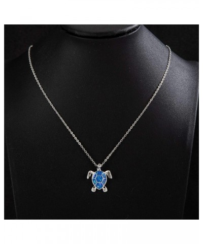 Sea Turtle Pendant Necklace for Women Men Girls Boys, Silver Plated Link Chain Animal Jewlery Blue $5.26 Necklaces